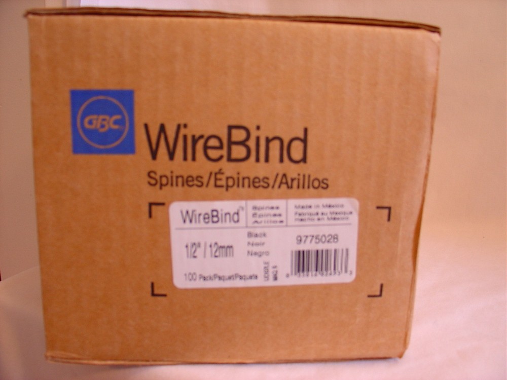 GBC WIRE BIND BINDING SPINES BLACK 1/2" 12MM 100 PACK #9775028 TWIN LOOP WIRE