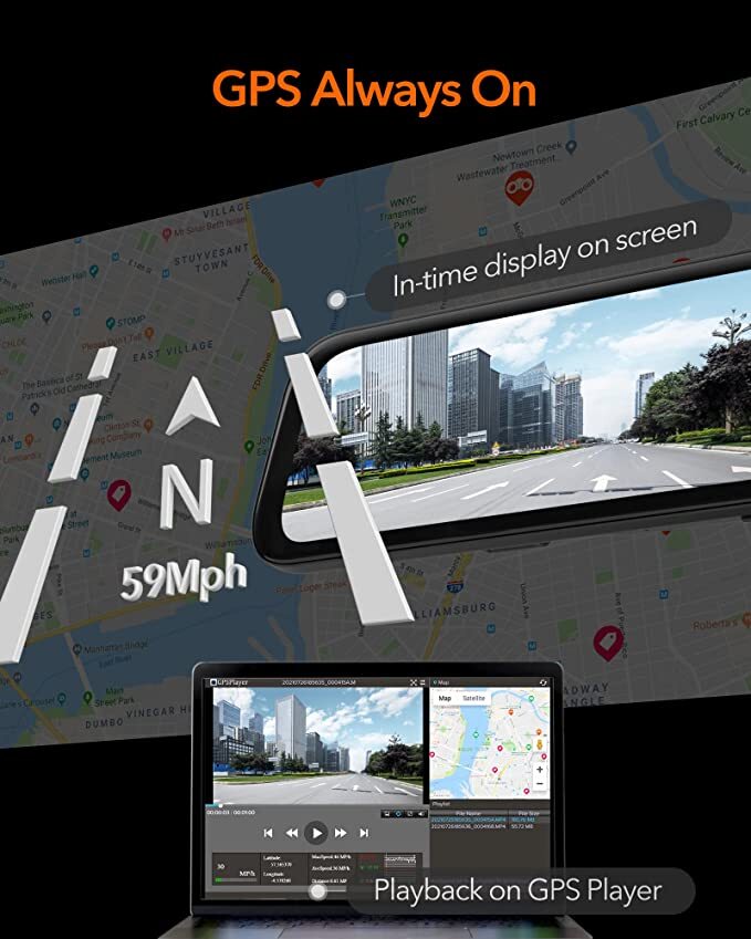 WOLFBOX G840S 12”Mirror Dash Cam 4K Rear View Mirror Dash Camera Front and Rear