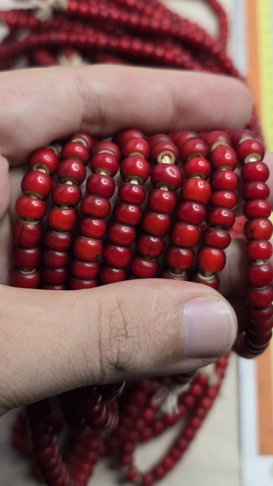 7-8mm Antique Venetian White Heart Trade Beads Long Strand