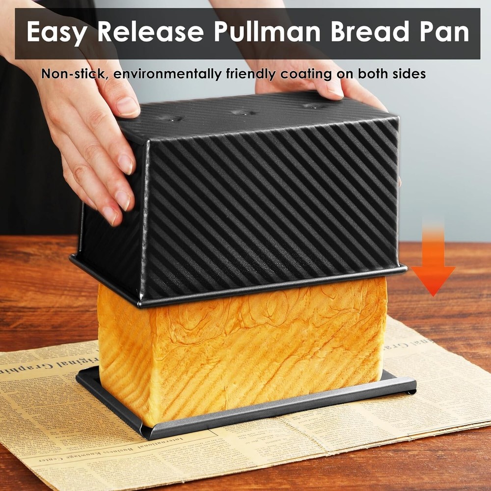 Premium Black Pullman Bread Pan with Lid & Dough Scraper – Ideal for Baking
