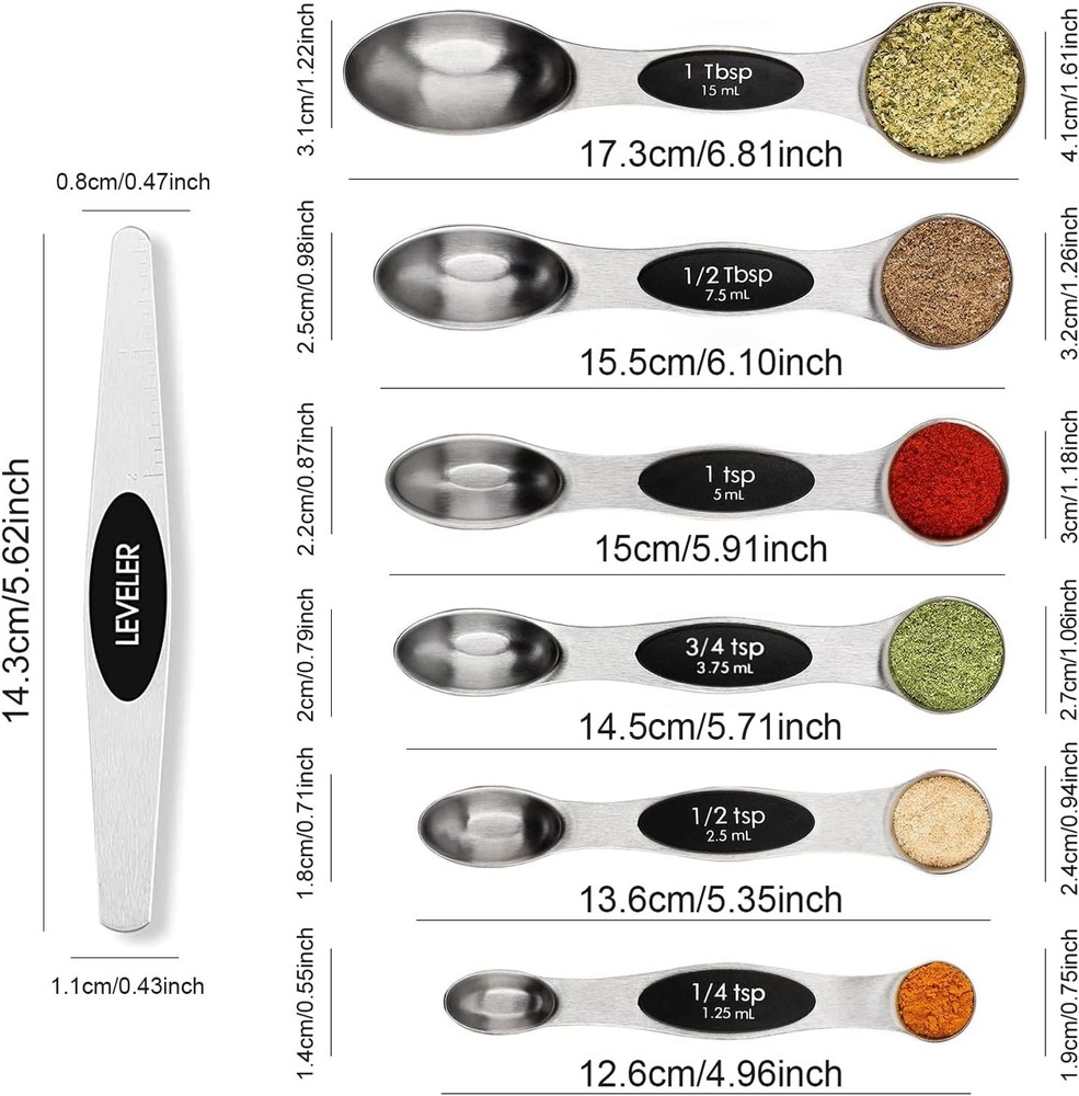 Magnetic Stainless Steel Measuring Spoons Set with Leveler, Stackable