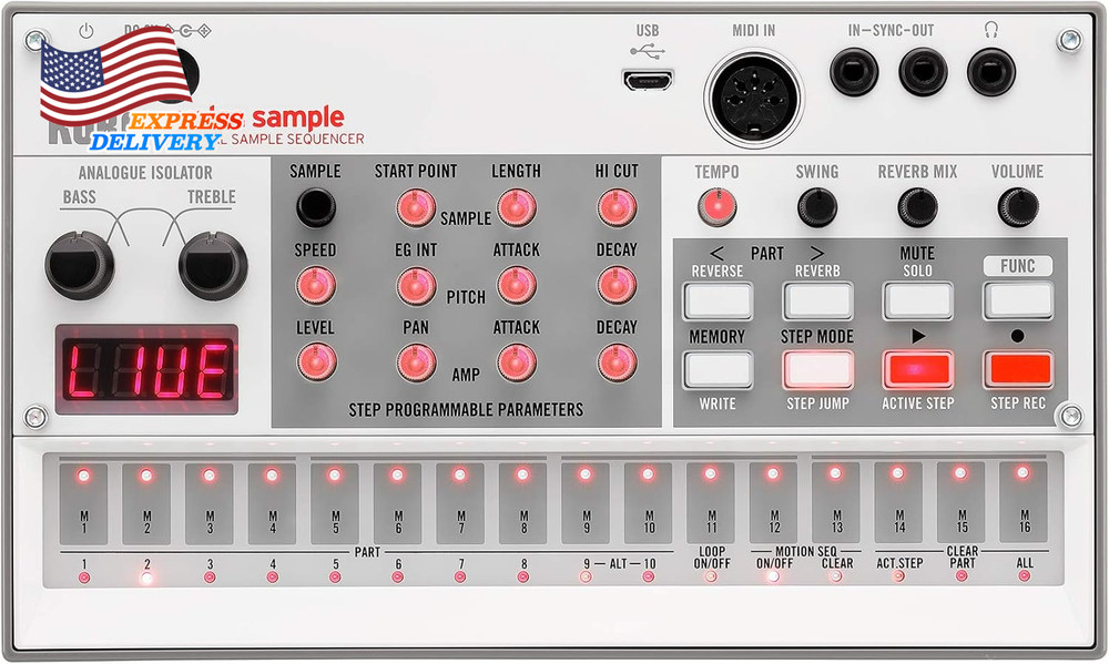 2 Digital Sample Sequencer Drum Machine W/Pattern Chain Mode & 16-Step Sequencer