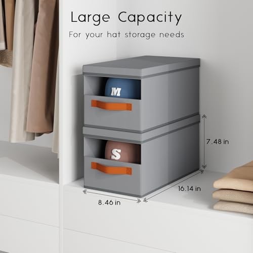 Hat Organizer for Baseball Caps - Stackable Foldable Protective 3 Pack Grey