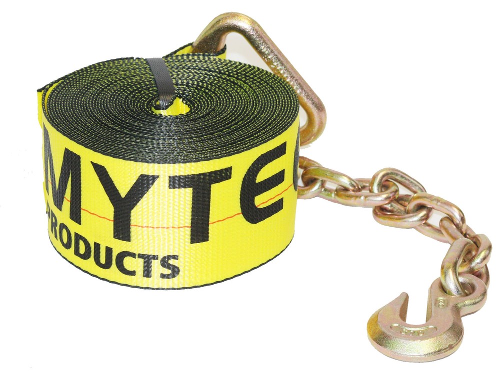 (10 Pack) 3"X30' Winch Straps w/chain, WLL 5000 Flatbed Tie Down Strap