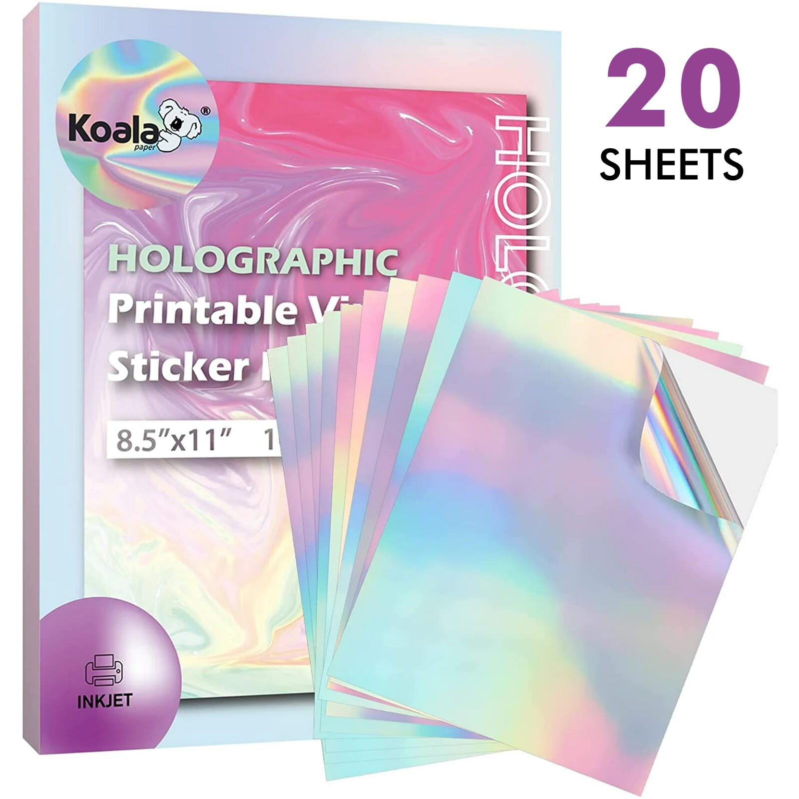 20 Koala Holographic Printable Vinyl Sticker Paper Waterproof for Inkjet Laser