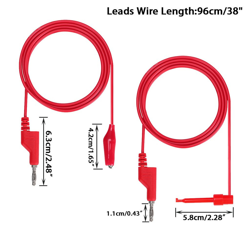 Multimeter Test Lead Set - Stackable Banana Plug to Test Hook, Banana Plug to Al