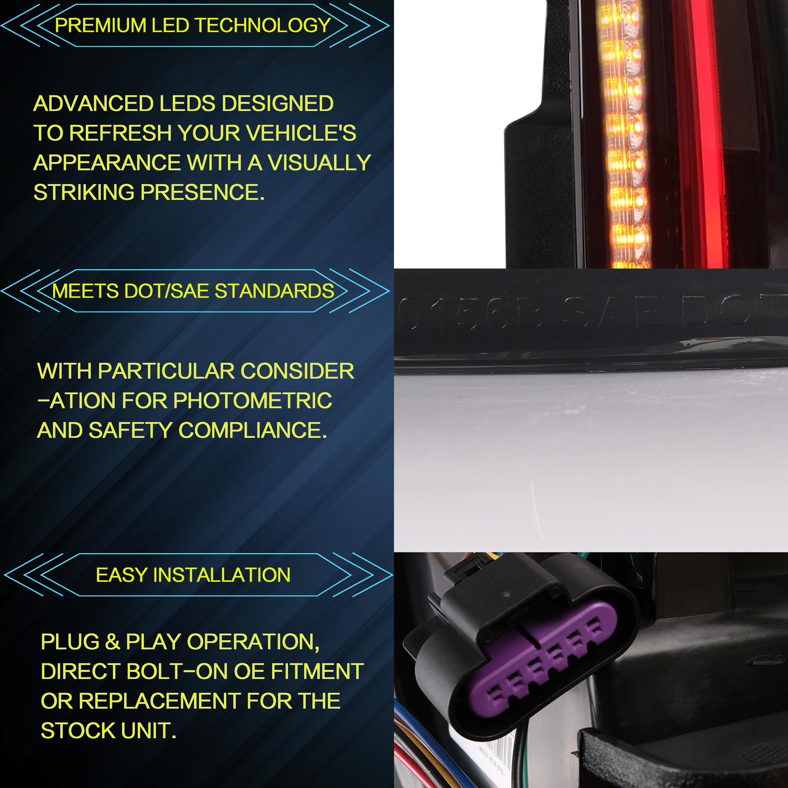 VLAND Smoked LED Tail Lights For 2007-2014 Chevy Suburban/Tahoe/GMC Yukon Pair