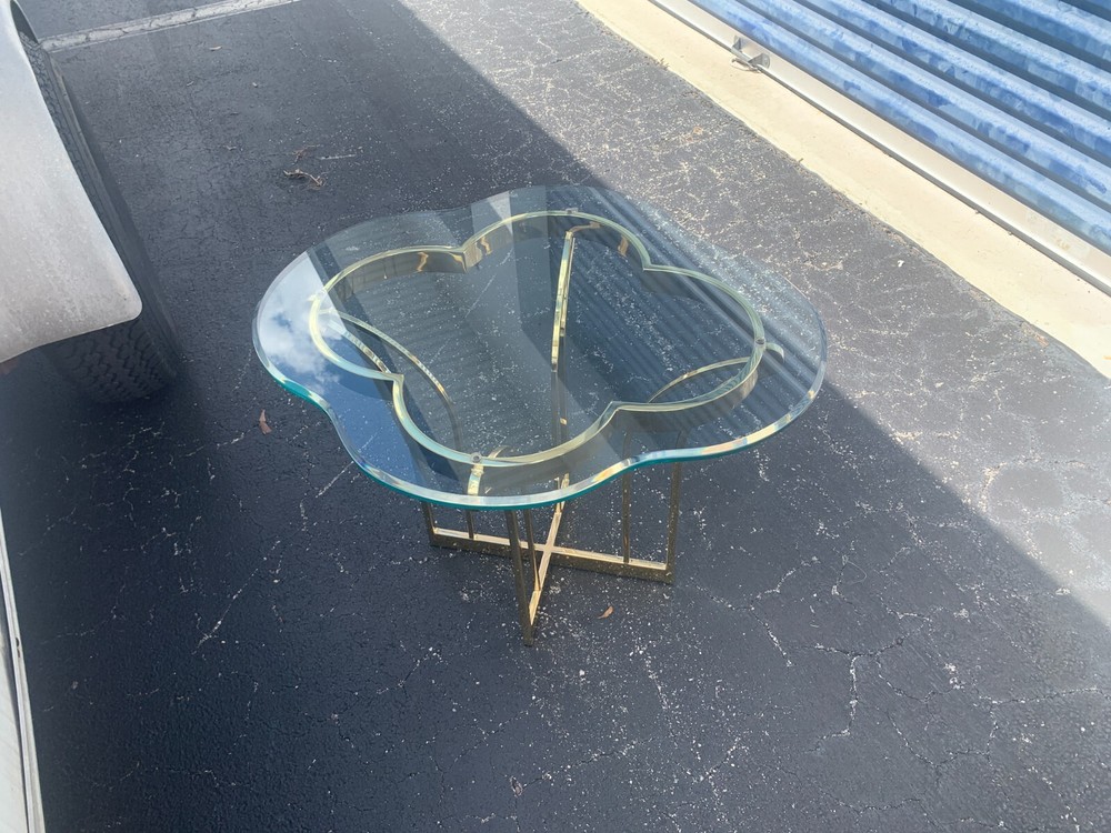 Hollywood Regency Clover Cloud Glass and Gold Side /end Table