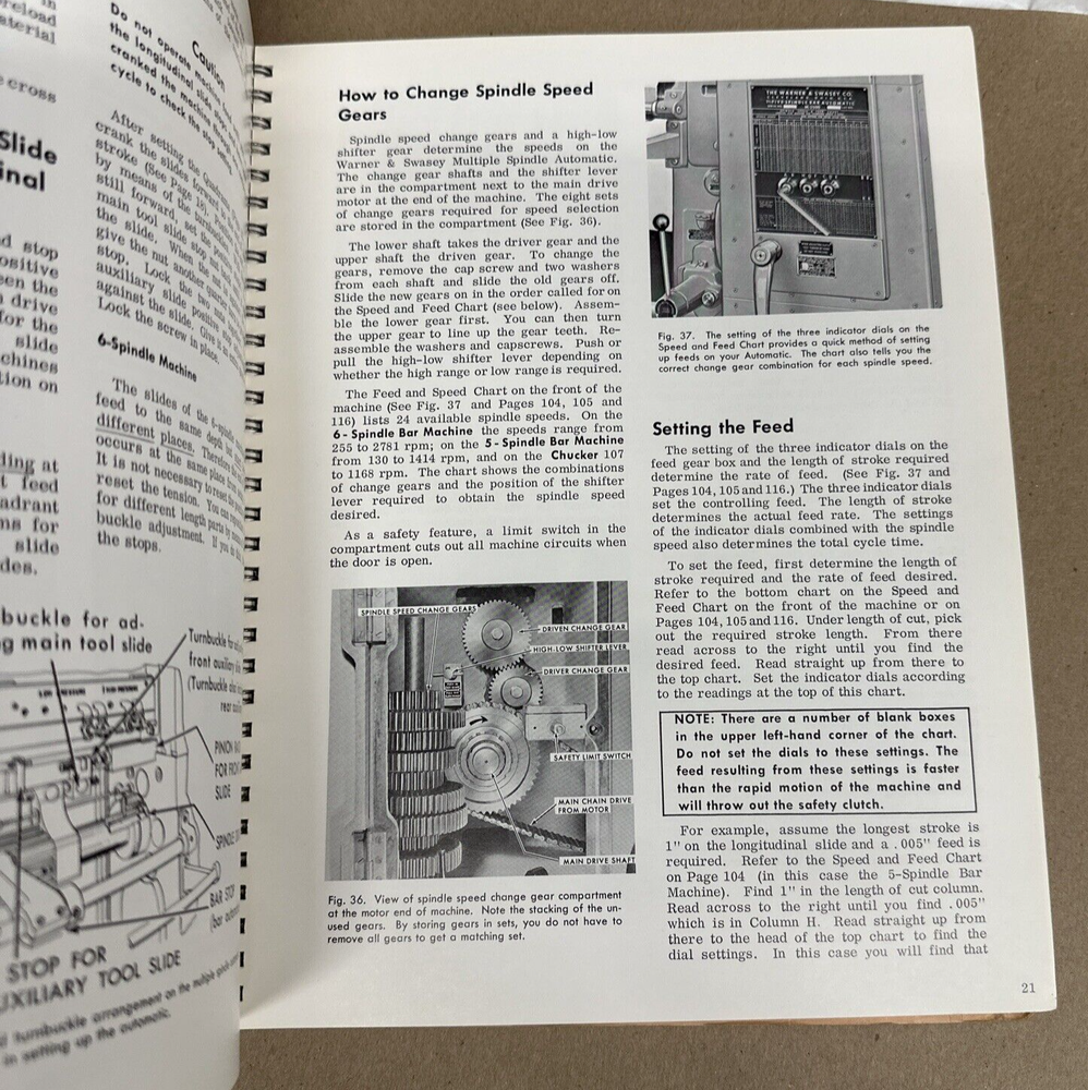 Warner Swasey Multiple Spindle Automatics Operating Instructions Manual