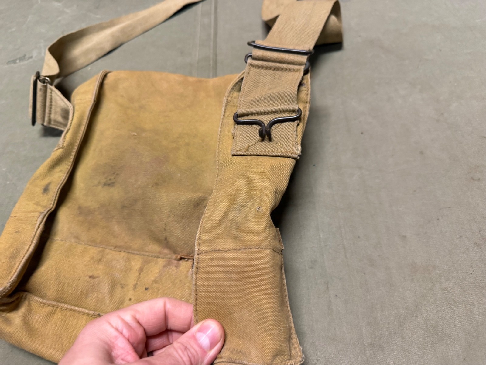 ORIGINAL WWI US ARMY M1917 SBR GAS MASK CARRY BAG-NAMED