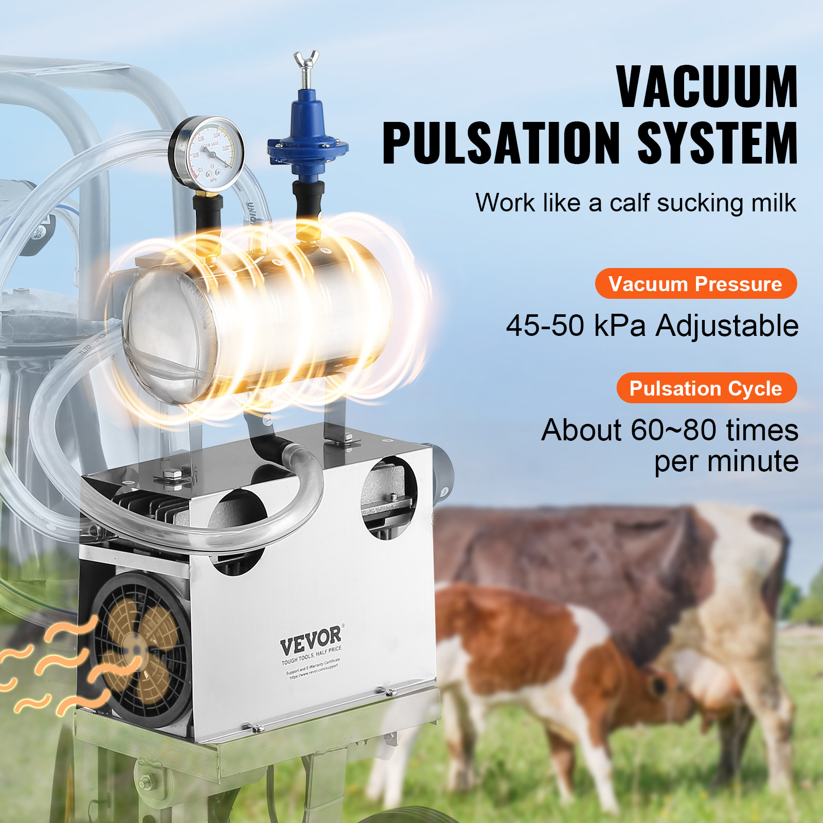 VEVOR Electric Cow Milking Machine Milking Equipment 25L 304 Stainless Steel