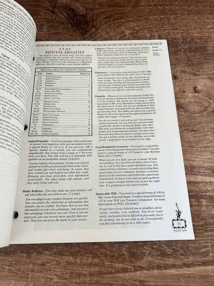ICE Rolemaster 3rd Ed Talent Law