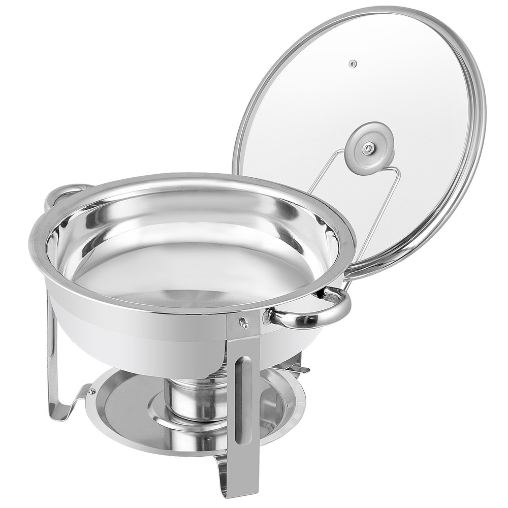 5 Quart 6Pack Full Size Chafing Dish Buffet Set Round Catering Warmer Set Silver