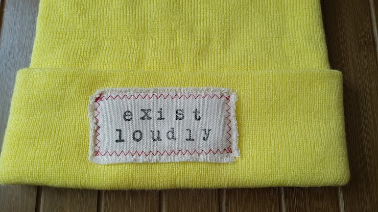 Exist Loudly Patch Beanie Hat Yellow One Size Cuffed NWOT