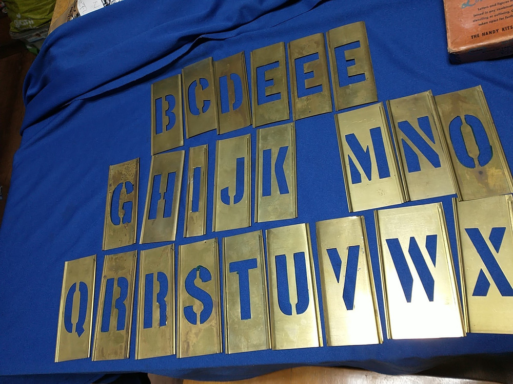Vintage REESE'S Brass Interlocking Adjustable Letters stencils 2" LETTERS GOTHIC