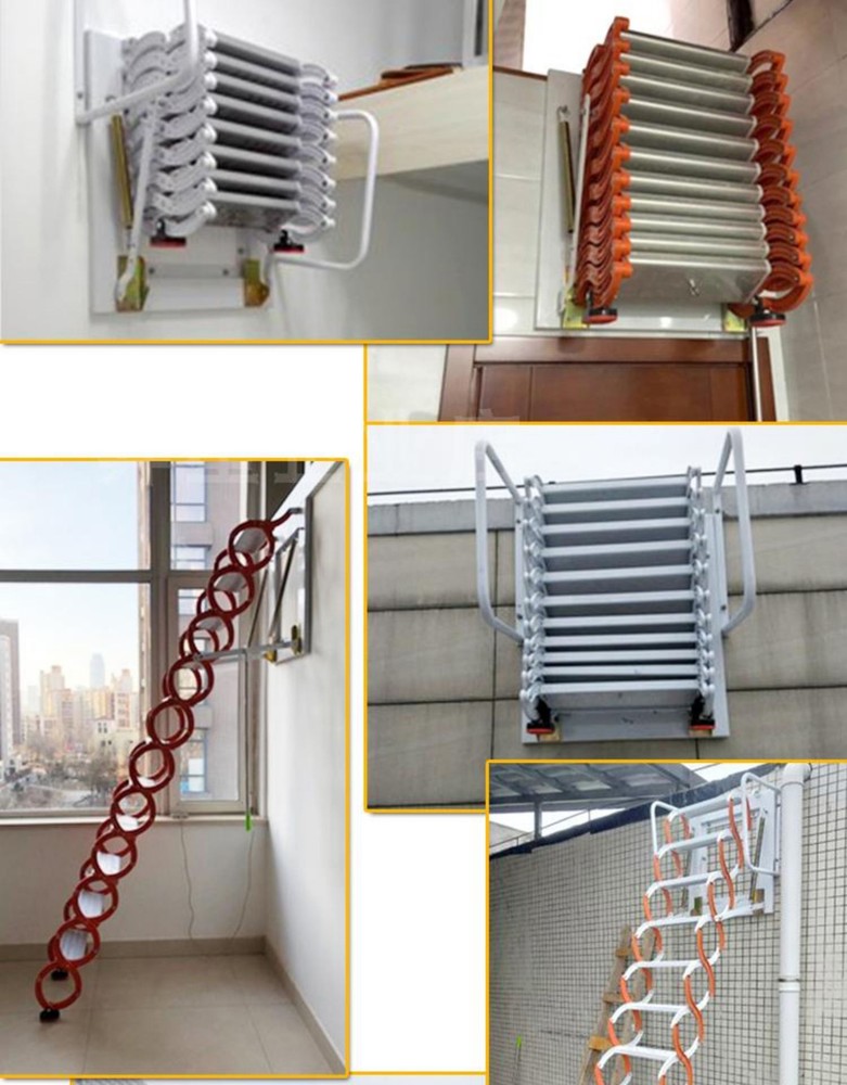 12 Steps Folding Frame Ladder Loft Telescopic Stair Pull Down Attic Ladder