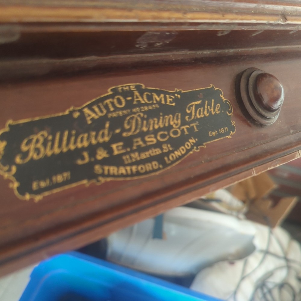 Antique J & E ascott Slate Bed Snooker Pool Table/Dining Table