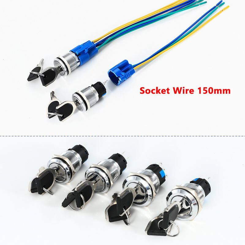 19mm Rotary Key Switch Latching 2/3 Position Selector Security Lock ON/OFF 5A
