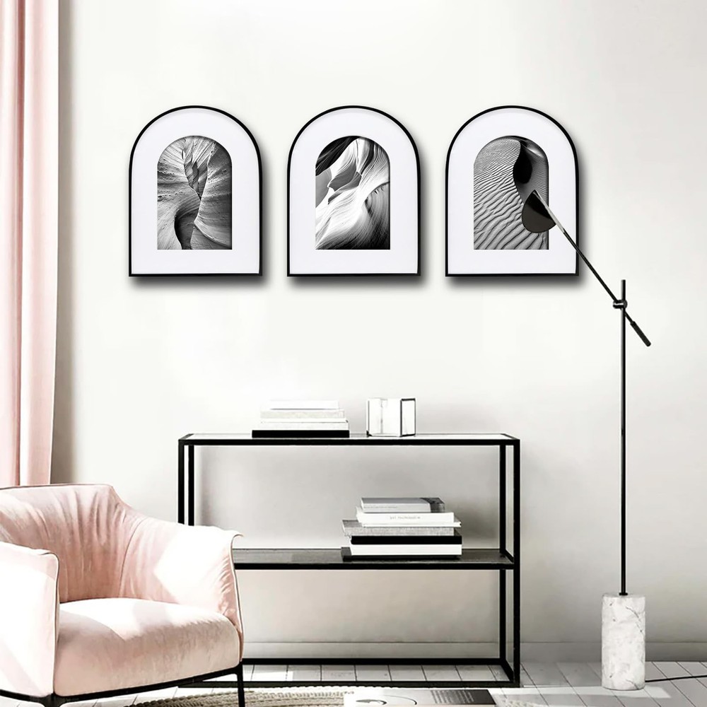 3 Pack Elegant Aluminum Arch Picture Frames - Wall Mount & Tabletop Display, ...