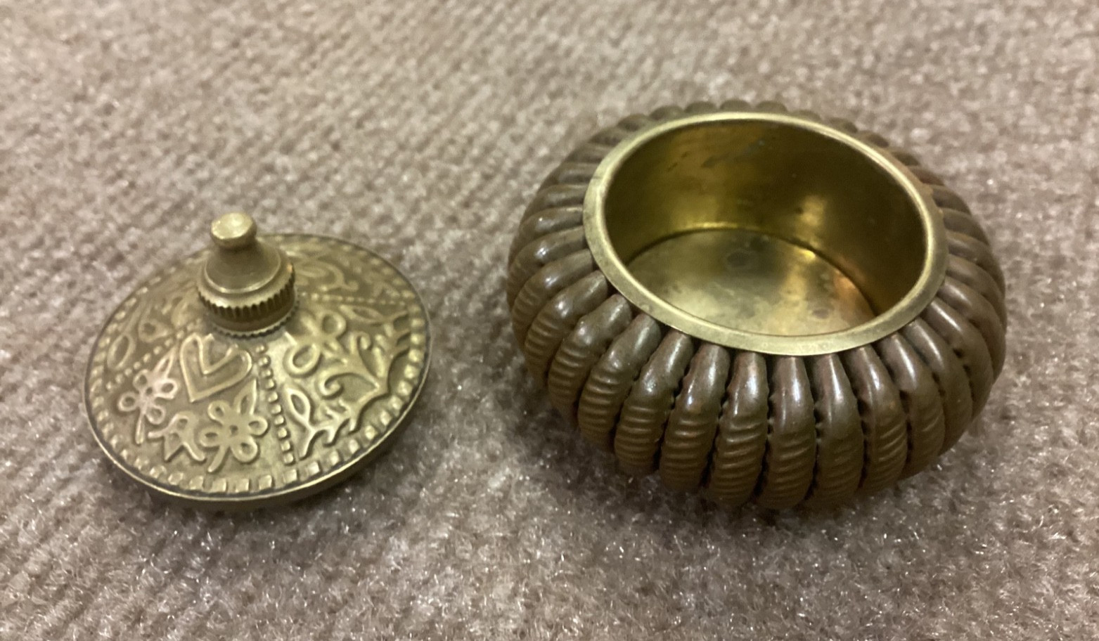 Vintage Bronze Incense Burner Container with Lid Thailand Intricate Design Small