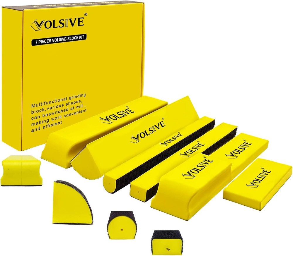 7pcs Hand Sanding Block Set, Rectangle Handheld Sanding Pad, Hook and Loop