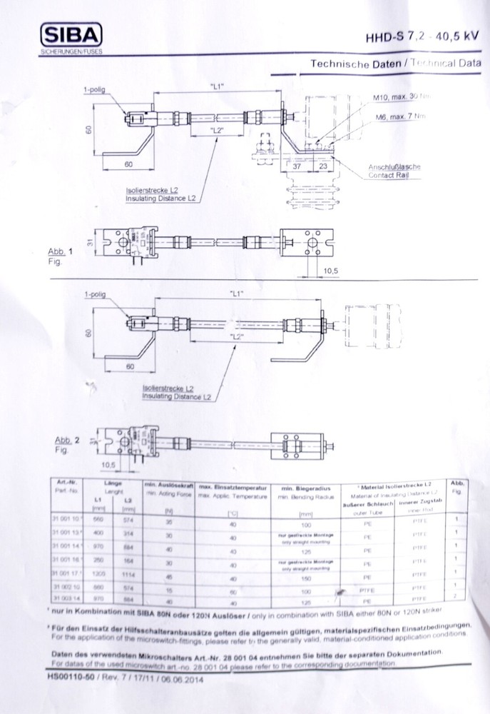 SIBA microswitch assembly 3100110