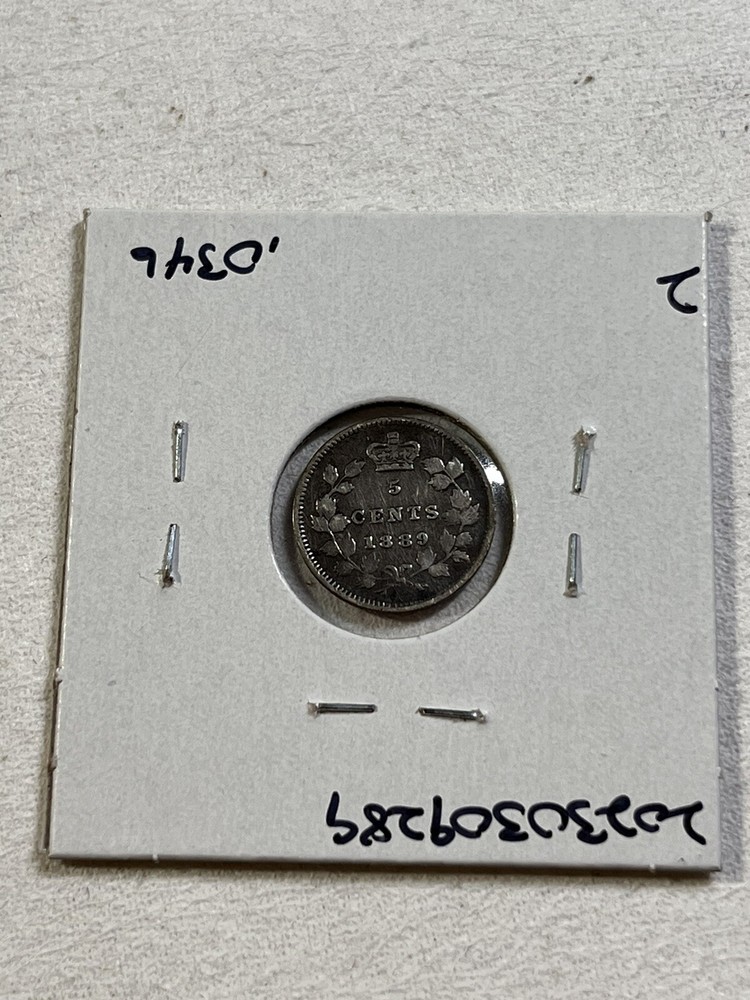 1889 Canada 5 Cents Small Silver Coin Cleaned