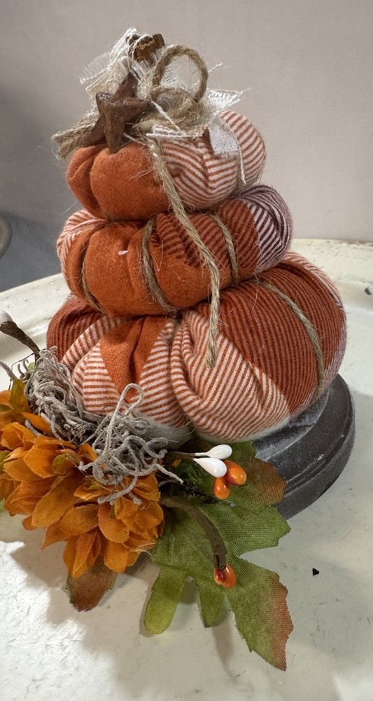 Handcrafted Primitive Fall Stuffed Stacking Pumpkin Shelf Sitter Round Base