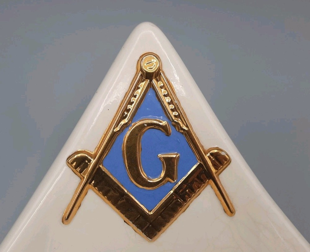 Vintage Masonic Free Mason Triangular Ceramic Ashtray