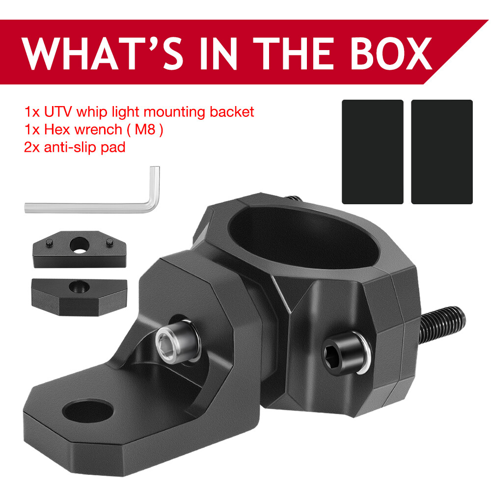 UTV Whip Light Mount Flag Bracket 360°Adjustable For 1.5"-2" Roll Bar Mounting