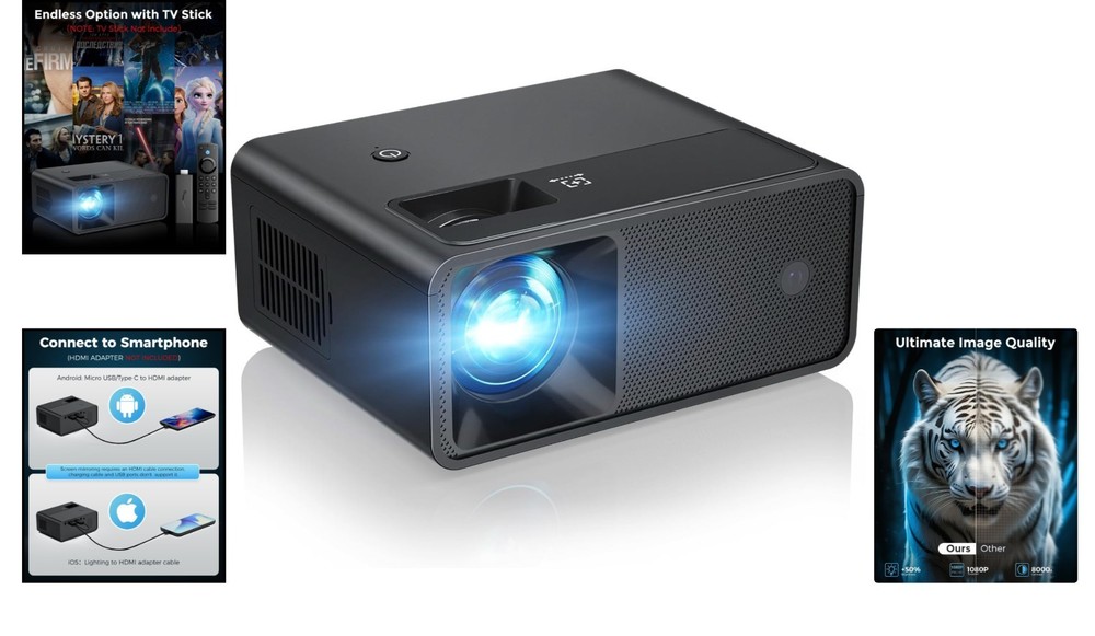 Versatile Mini Projector with 8000 Lumen Brightness & Multi-Device Compatibility
