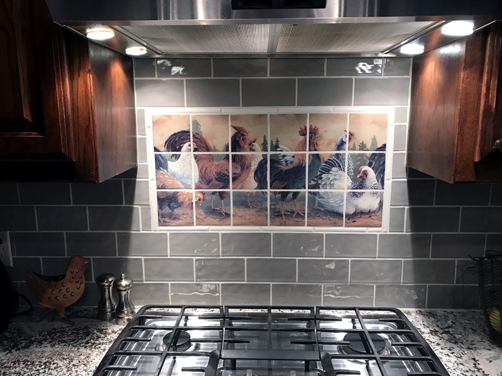 Art Mural Ceramic Rooster Hen Backsplash Tile #400