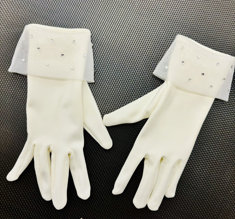 Girls Gloves Diamond White Rhinestone Detail First Communion