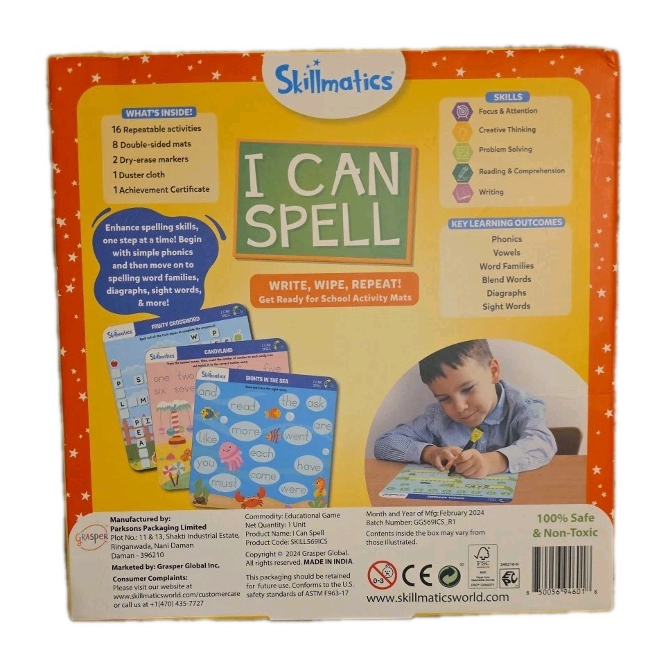 Skillmatics I Can Spell Write, Wipe, Repeat Activity Ages 3-6 Years