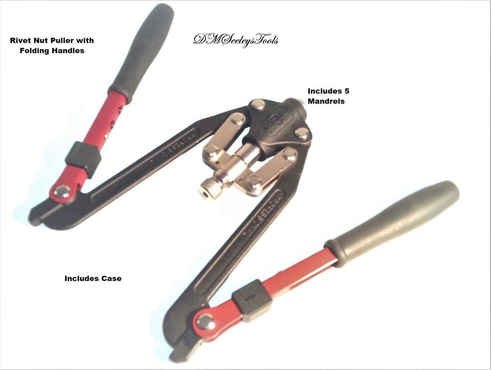 20" Long Arm Folding Handle Rivet Nut Tool Puller with Metric Mandrels