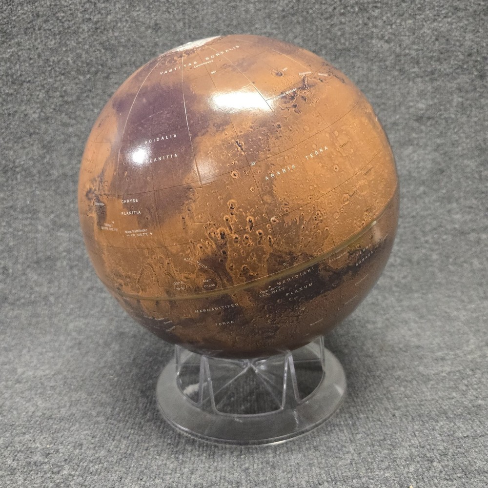 Mars Globe Planet Model Educational Astronomy Globe w Stand Space Decor 12" EUC