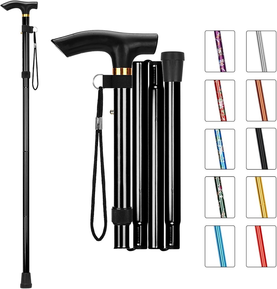 Folding Cane, Portable 5-Level Adjustable Height Walking Stick with Foldable ...