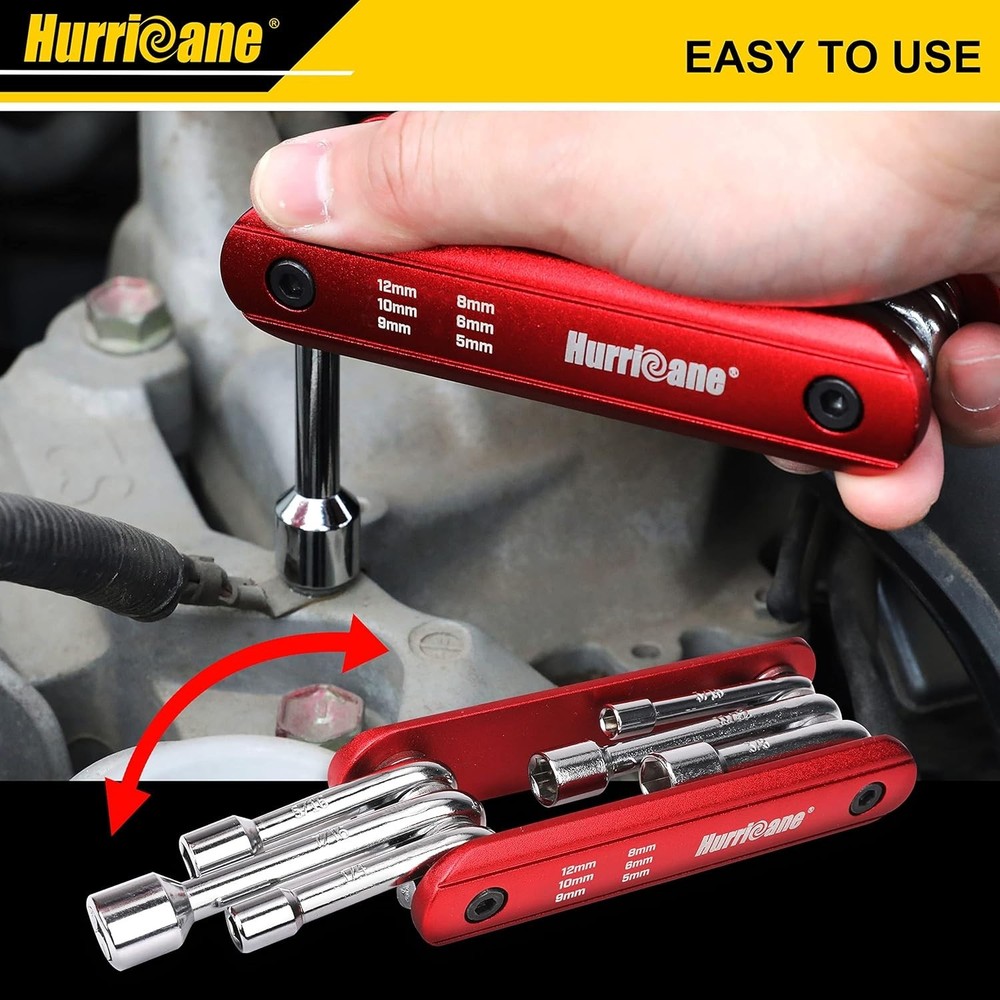 Folding Socket Wrench,6 in 1 Folding Nut Driver Set Metric, Hex Nut Driver Set,