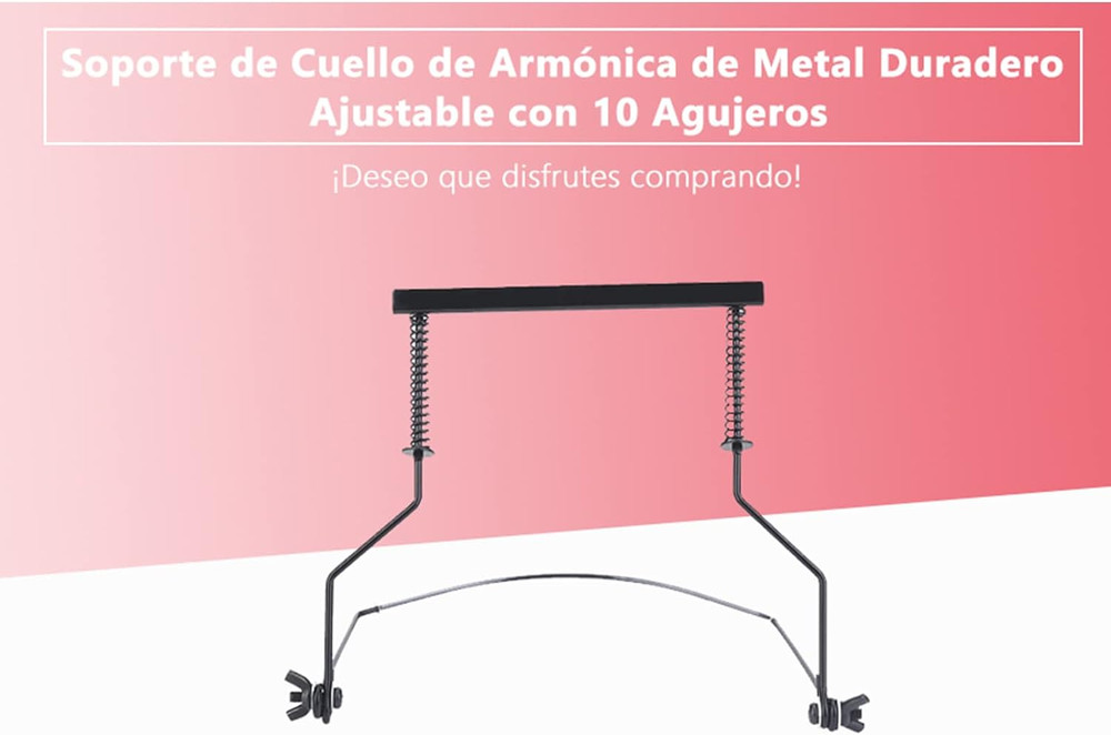 Harmonica Holder, Adjustable Metal 10 Holes Harmonica Neck Holder Rack Support A