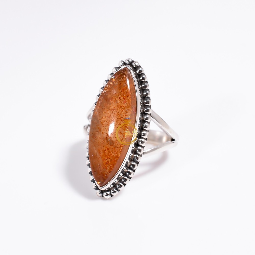 Natural Sunstone Ring 925 Sterling Silver Statement Boho Rings Gift for Her