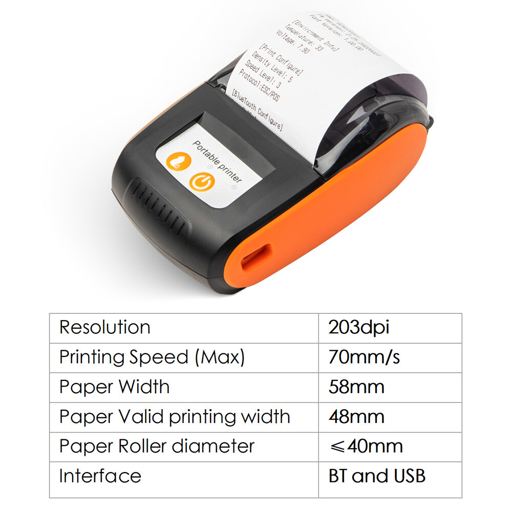 GOOJPRT 58mm Portable BT &USB Thermal Receipt Printer Mini Wireless Printer O7I9