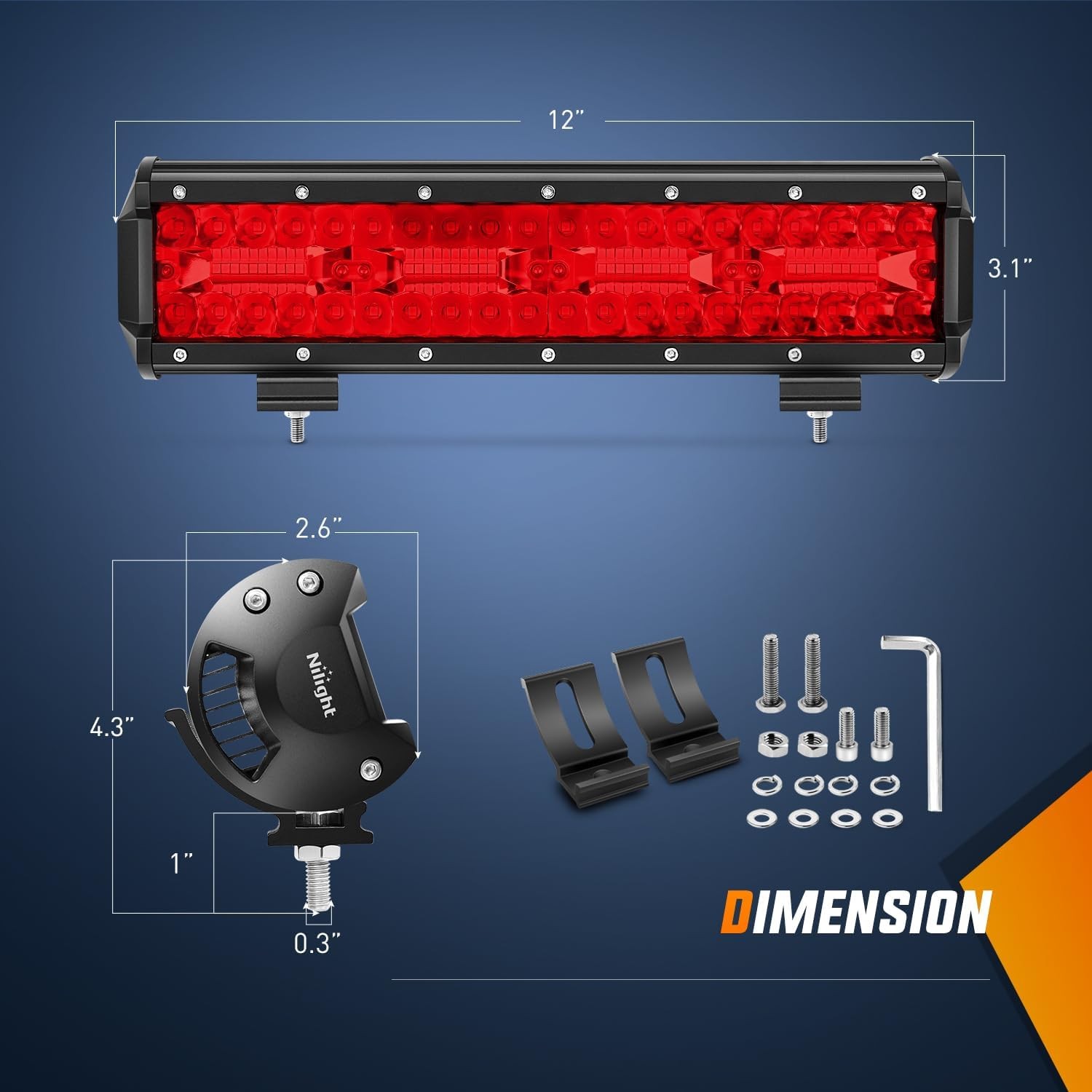 Nilight LED Light Bar 12 Inch 240W Red Pod Lights Triple Row Spot Flood Combo