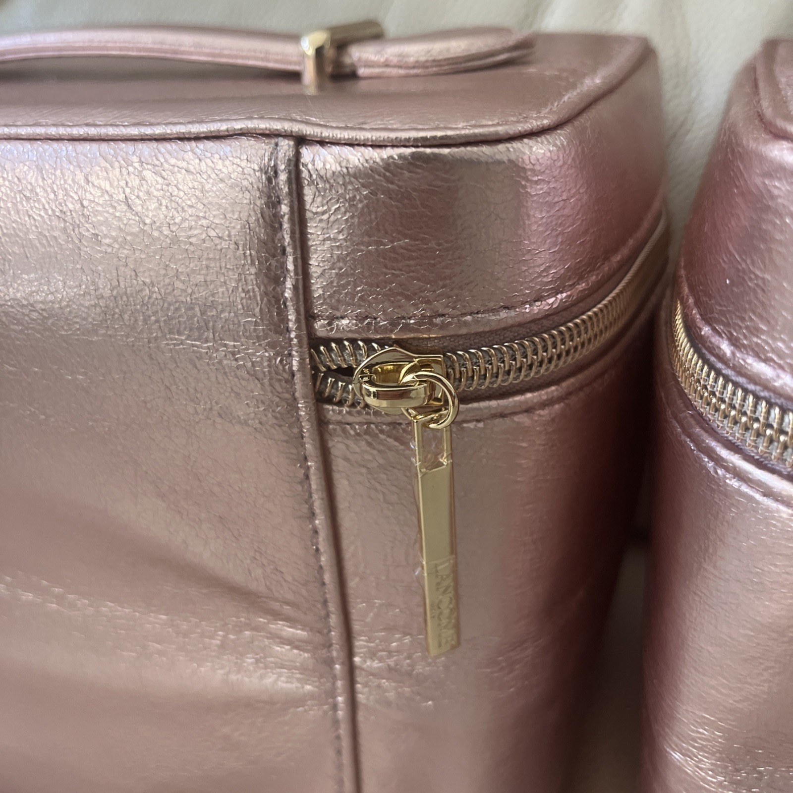 x2 Lancome Rose Gold Pink Cosmetic Top Handle Train Case