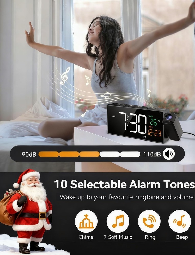 Netzu Projection Clock for Bedroom 180 Rotatable Projector Alarm Clock