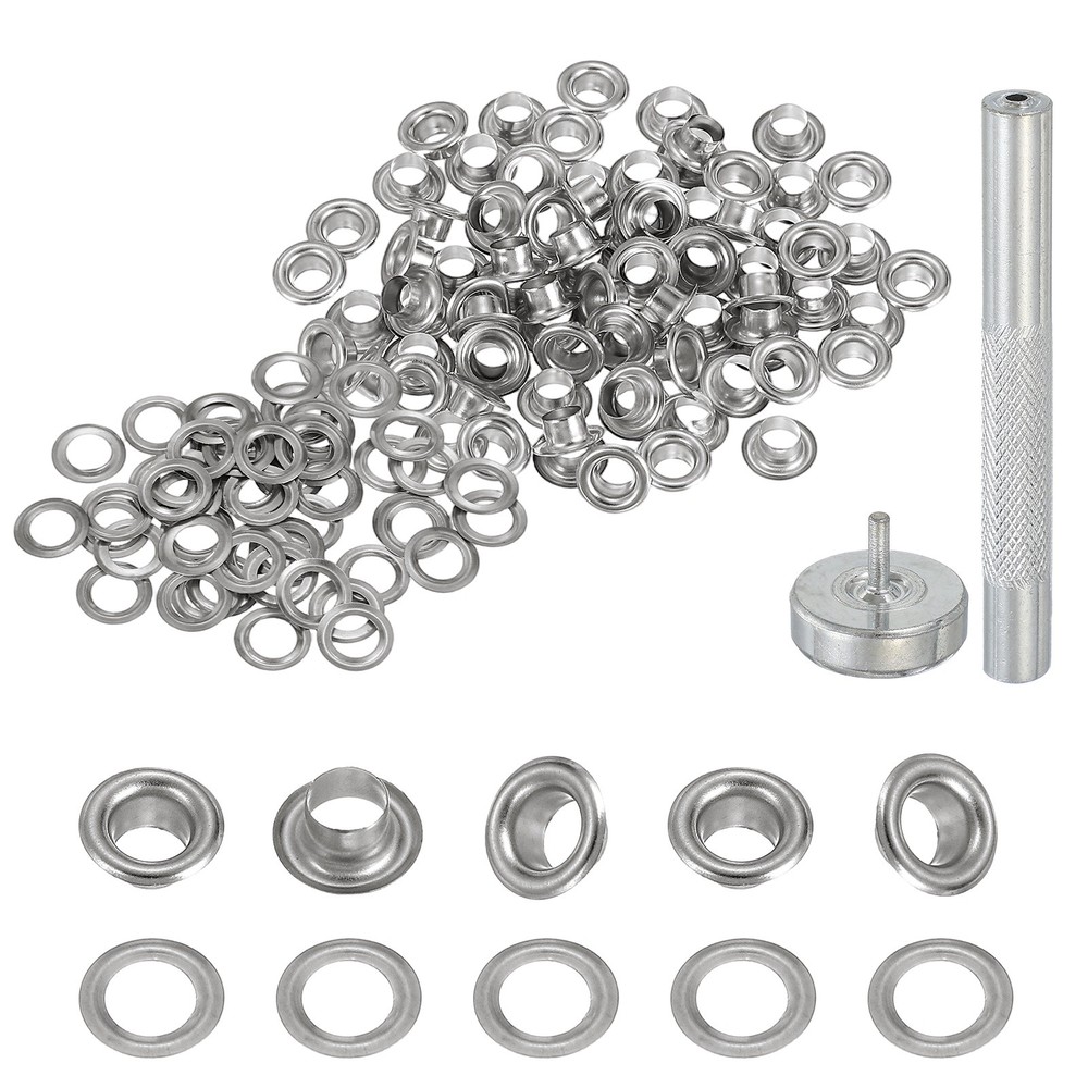 80Set Grommets Eyelets Kit 4mm Copper Eyelets with Setting Tool Silver