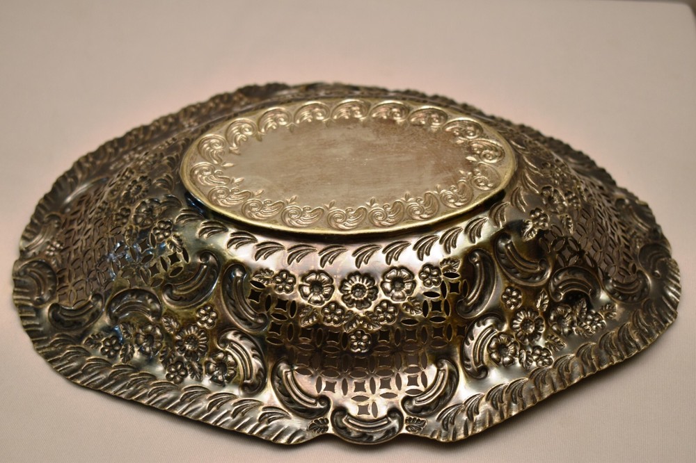Antique William Briggs Sheffield Silver Plate Ornate Bowl Pierced Floral Design