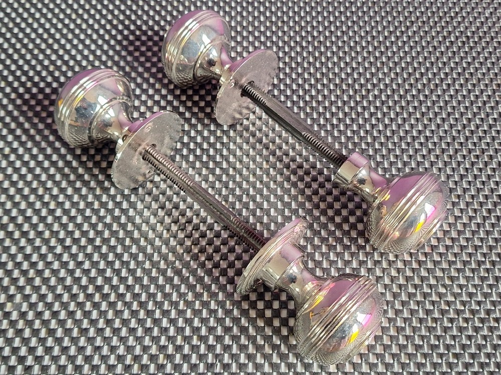 2 x Solid 1940's Art Deco Style Reproduction Chromed Brass Door Knobs 0.9kg