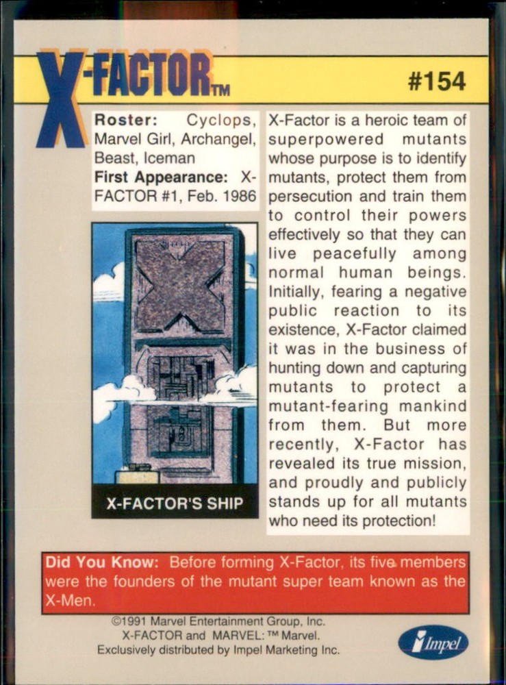 1991 Impel Marvel Teams X-Factor #154