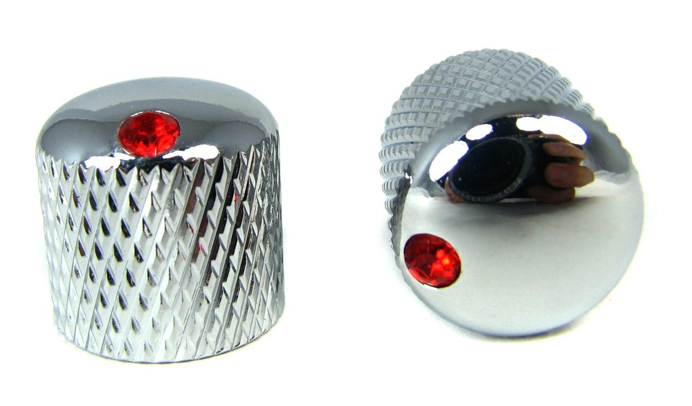 2pc. Chrome Dome Knobs with Ruby Indicators for Guitars & More!