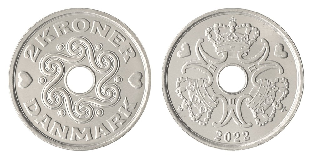 Denmark 2 Kroner, 2022, KM #874, Mint